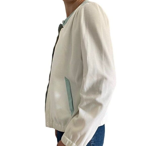 Vintage Womens St. Croix Knits White with Blue Suede Trim Cardigan Preppy Jacket - Picture 6 of 8